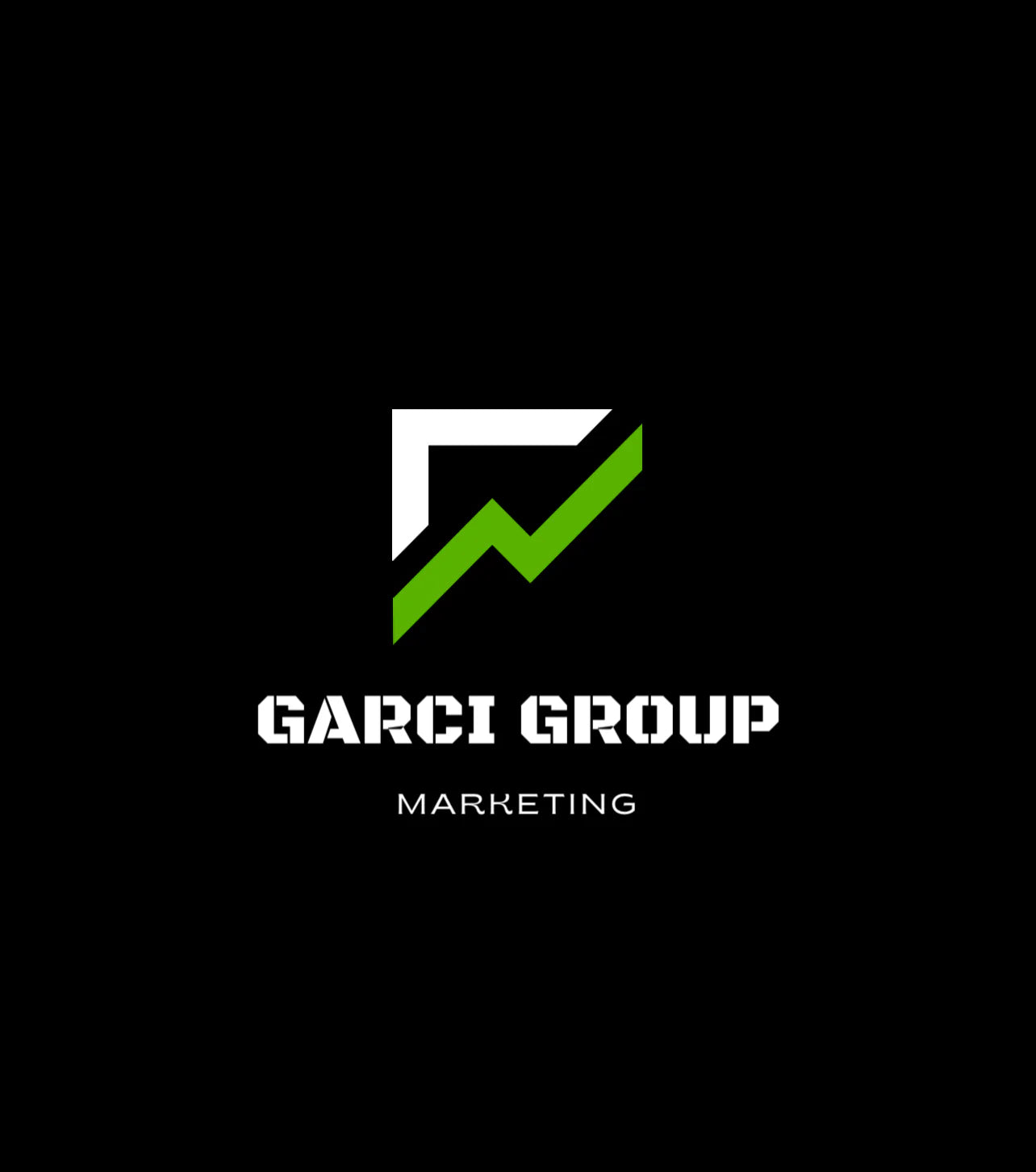 GARCI GROUP logo with green and white design on a black background
